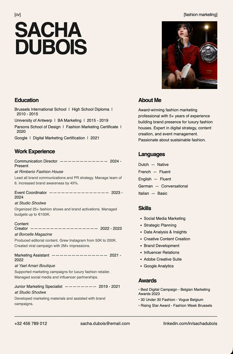 Fashion Marketing CV