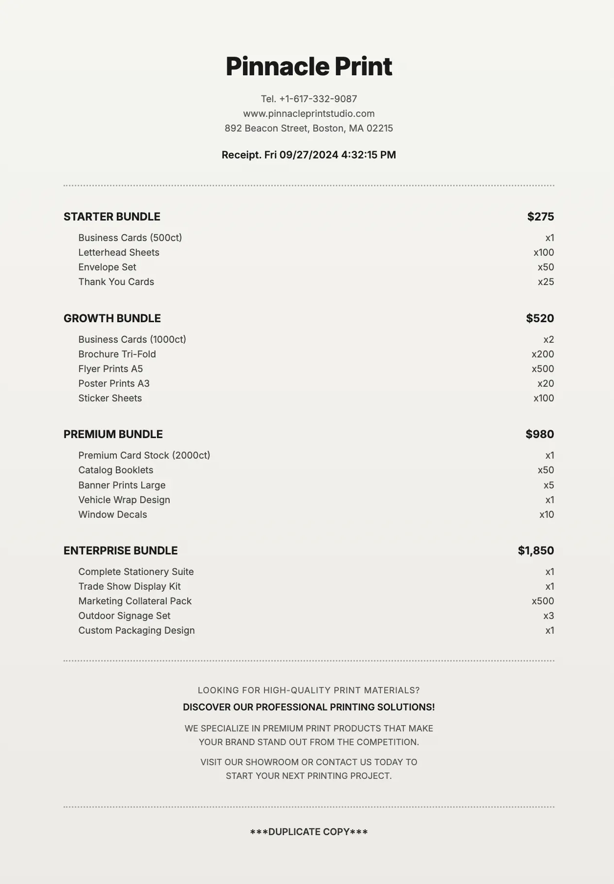 Studio Receipt