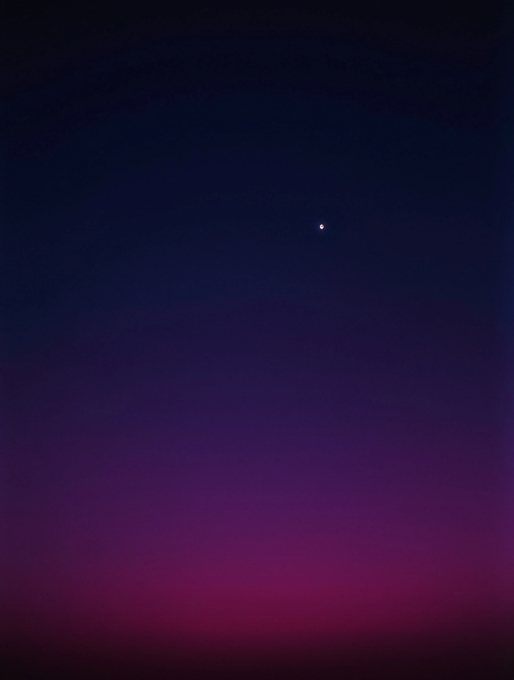 A clean vertical gradient sky climbs from rose-magenta at the horizon through plum and violet into deep cobalt at the zenith, broken only by a lone evening planet pinned high in the indigo. Pure colour-field minimalism, no clutter, the smooth tonal roll of long-exposure twilight on slide film.