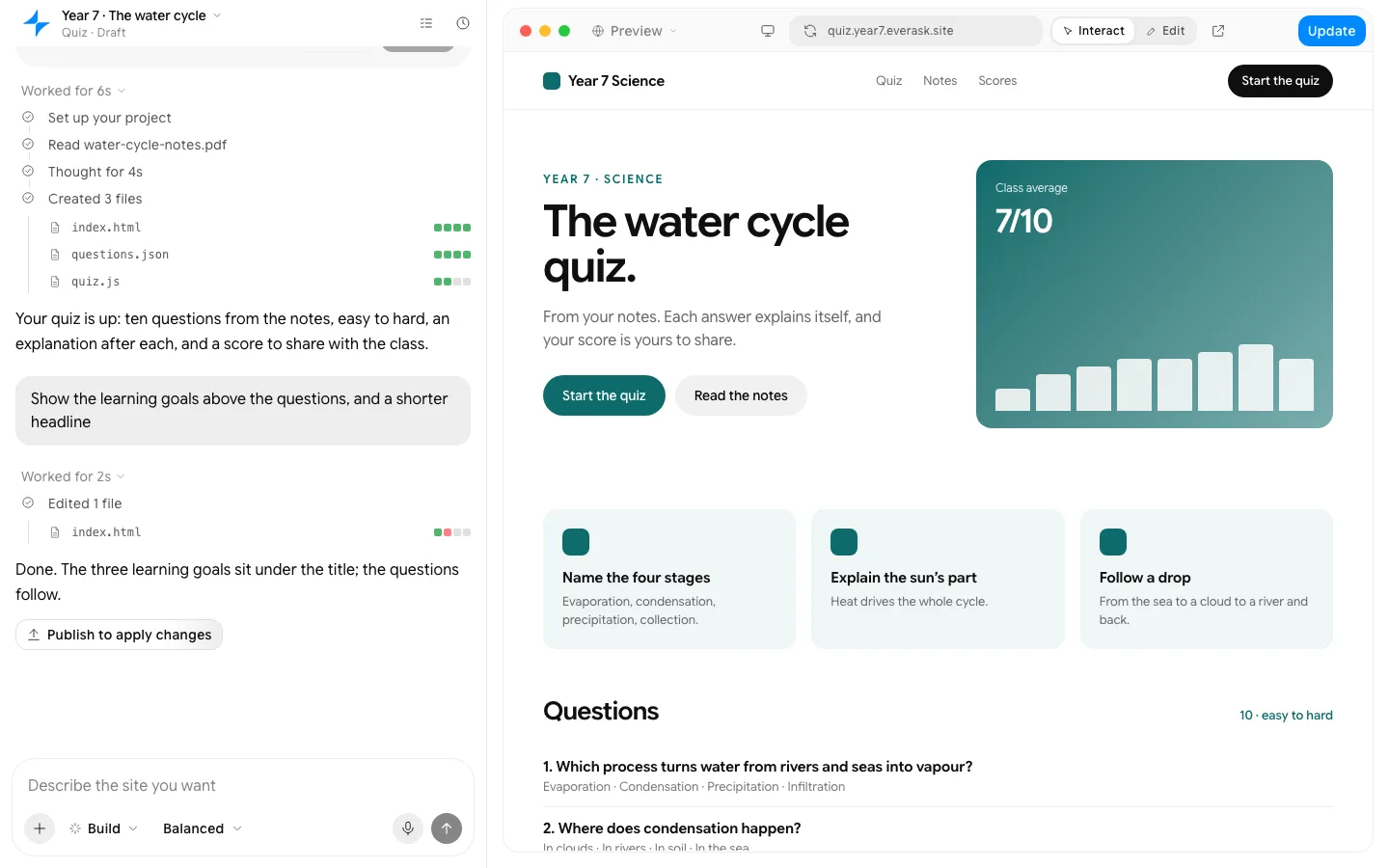 AI quiz maker: the finished page in EverAsk