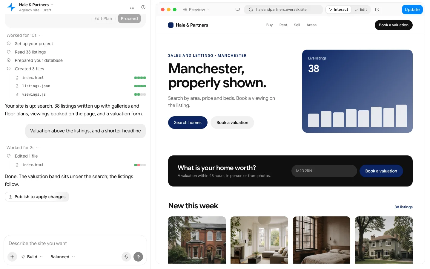 AI real estate website: the finished page in EverAsk